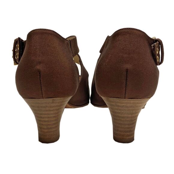 Vintage Giorgio Moretto Brown D'Orsay Cross Strap Heels EU 38 US 7.5 Pointed Toe - Picture 3 of 9